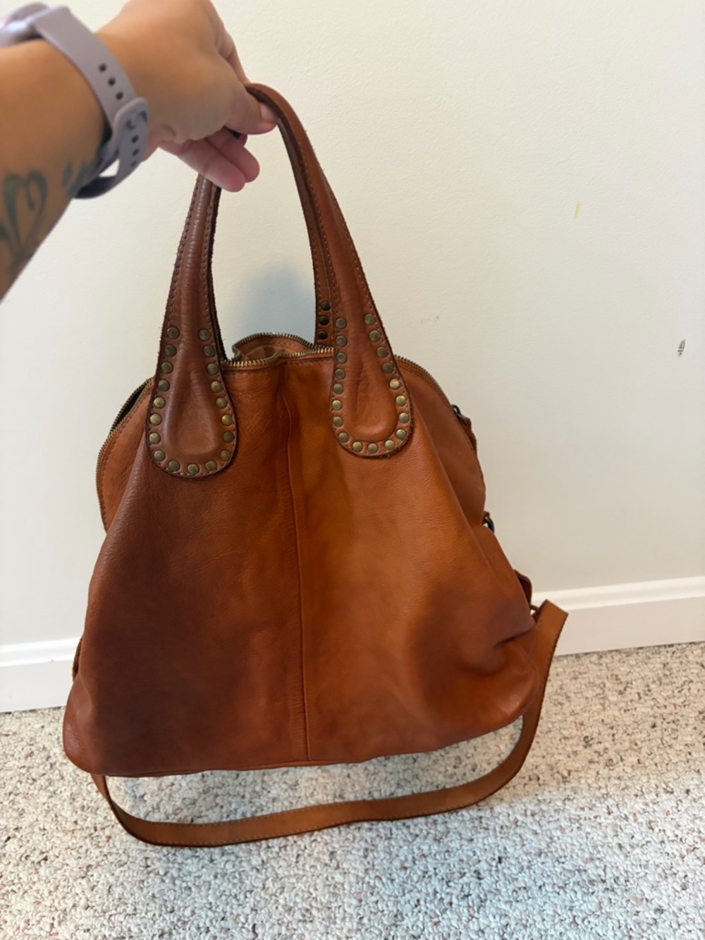 Sundance Tan Leather Stud-Accent Tote Bag